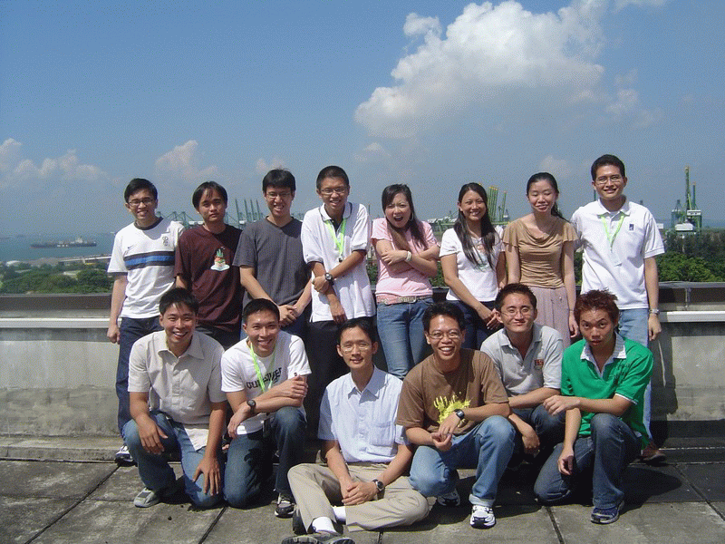 I2R Kent Ridge group photo with sea port in the background.